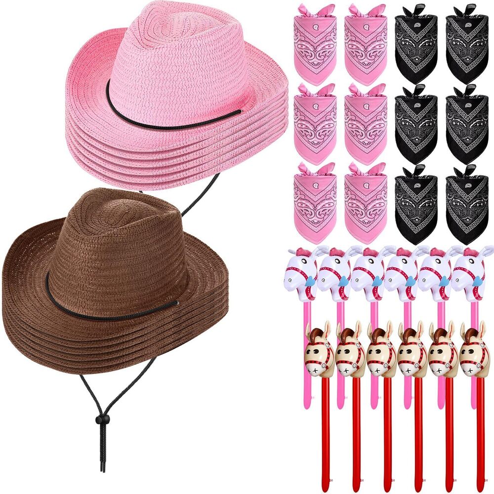 9725 36 Pcs Christmas Cowboy Party Costume Set Cowboy Hats Paisley Bandanas